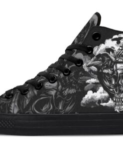 native american skull and crows high top canvas shoes