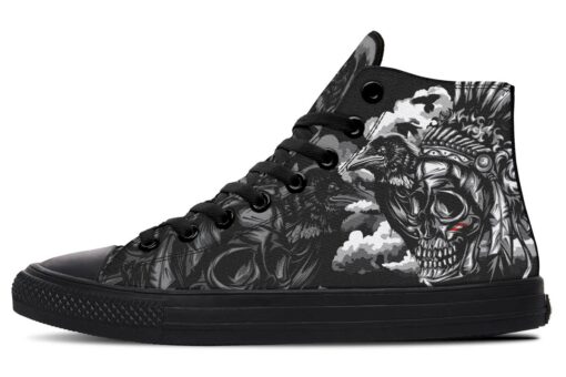 native american skull and crows high top canvas shoes