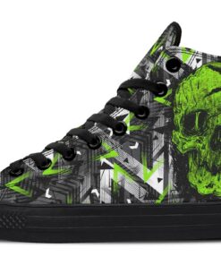 neon green skull art high top canvas shoes
