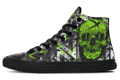 neon green skull art high top canvas shoes