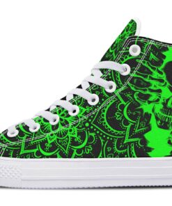 neon green skull flowers high top canvas shoes