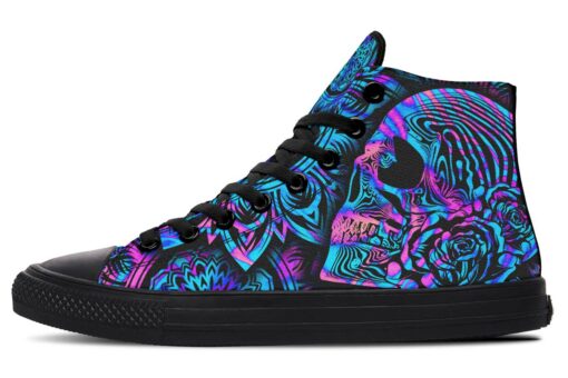 neon pink boom skull high top canvas shoes