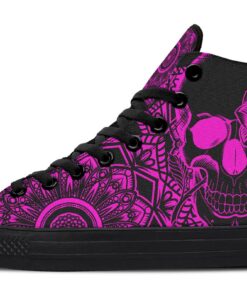 neon pink skull and rose high top canvas shoes