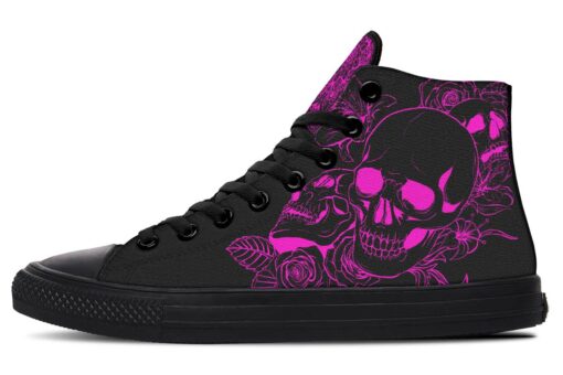 neon pink skull high top canvas shoes