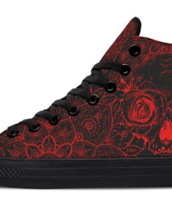 neon red skull and rose high top canvas shoes