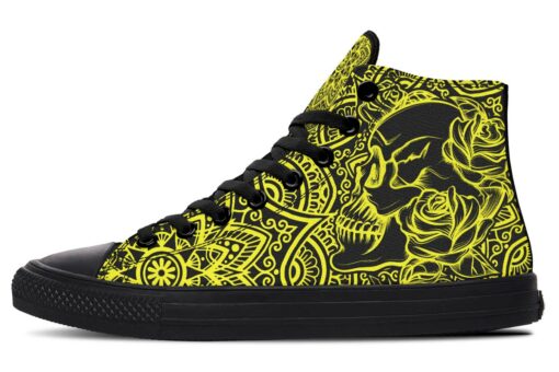 neon yellow mandala high top canvas shoes