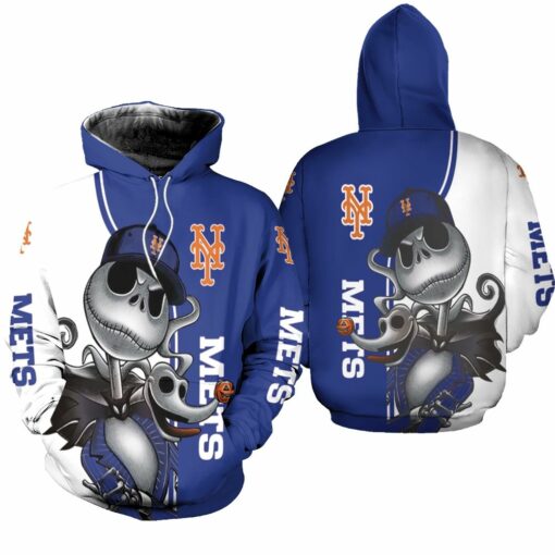 new york mets jack skellington and zero 3d hoodie