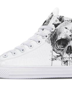 one grey skull one grey rose high top canvas shoes