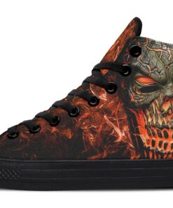 orange inside the skull high top canvas shoes