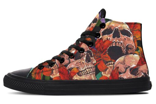 orange lily and skull high top canvas shoes