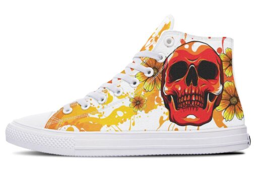 orange skull and sunflower high top canvas shoes