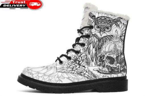 owl skull candle faux fur leather boots