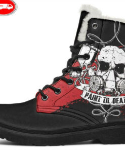 paint til death faux fur leather boots