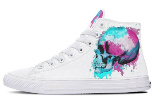 pink and blue splash skull high top canvas shoes