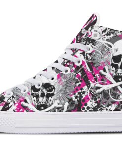 pink and grey skull workout high top canvas shoes