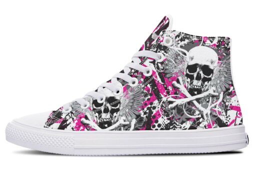 pink and grey skull workout high top canvas shoes