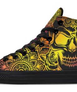 pink and yellow color fusion skull high top canvas shoes