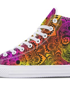 pink and yellow color merge skull high top canvas shoes
