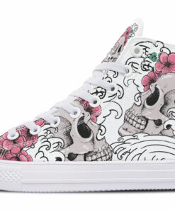 pink cherry blossom skull high top canvas shoes