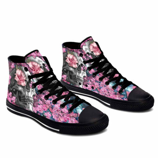 pink flower skull high top shoes
