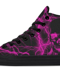 pink lightning skull high top canvas shoes