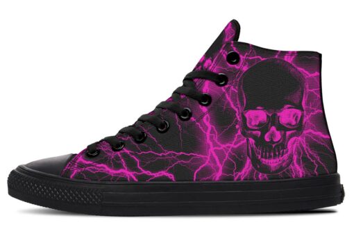 pink lightning skull high top canvas shoes