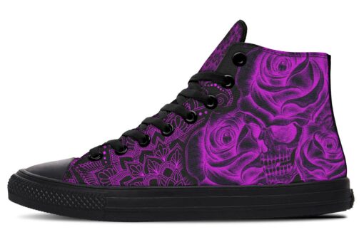 pink rose crane skull high top canvas shoes