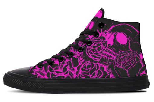 pink skull and roses high top canvas shoes