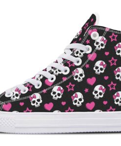 pink skull and stars pattern high top canvas shoes