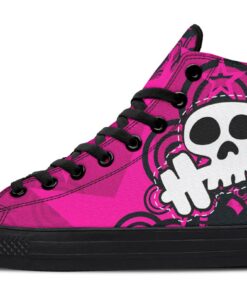 pink skull boss lifting high top canvas shoes