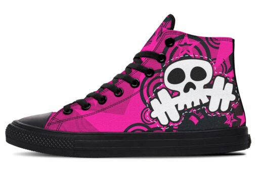 pink skull boss lifting high top canvas shoes