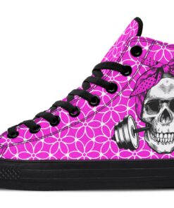 pink skull dumbbell high top canvas shoes