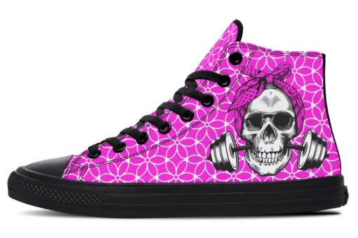 pink skull dumbbell high top canvas shoes