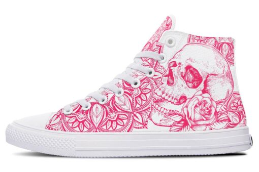 pink skull mandala high top canvas shoes