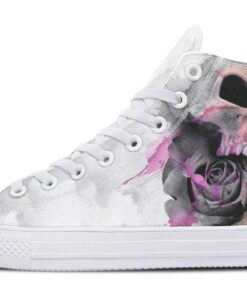 pink splash grey skull high top canvas shoes
