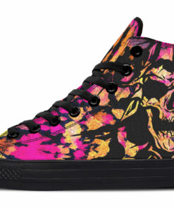 pink tie dye skull high top canvas shoes