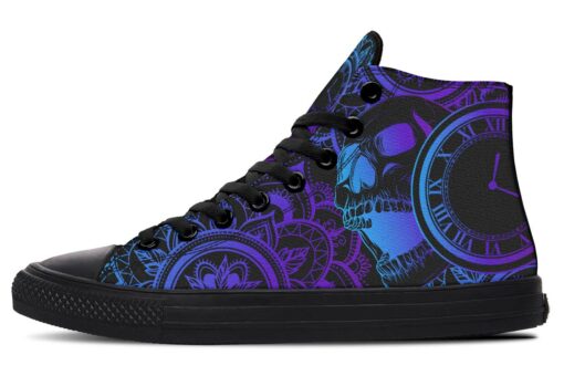 pocket watch and skulls high top canvas shoes
