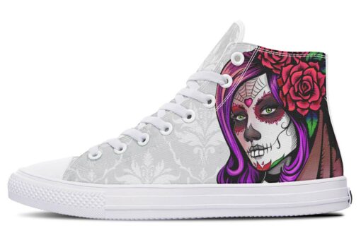 pretty sugar skull woman high top canvas shoes