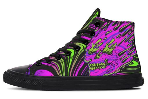 psychedelic pink purple skull high top canvas shoes