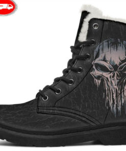 punisher skull faux fur leather boots