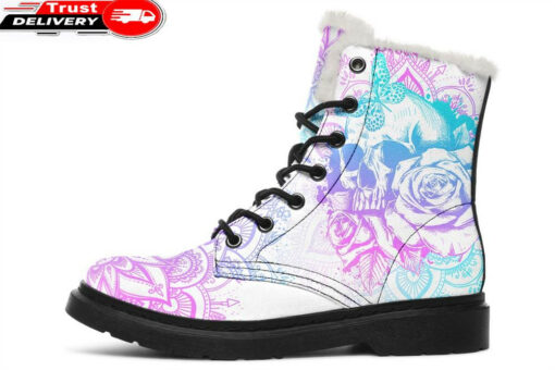 purple and blues skull art faux fur leather boots