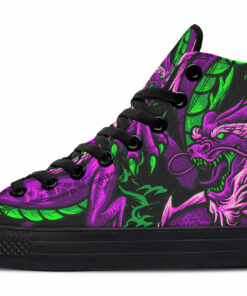 purple and green dragon high top canvas shoes