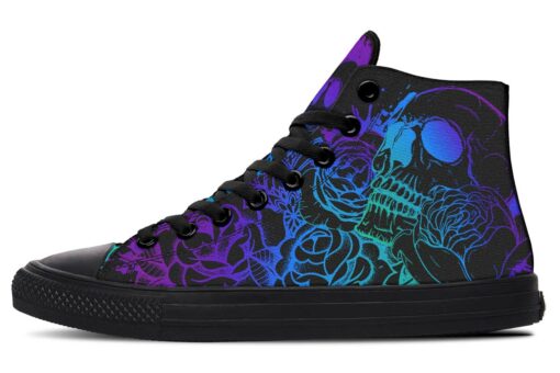 purple aqua gradient skull roses high top canvas shoes