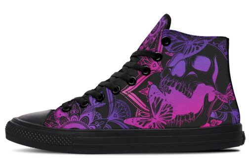 purple butterflies and skull high top canvas shoes