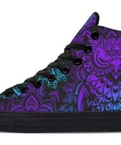 purple colorful owl mandala high top canvas shoes