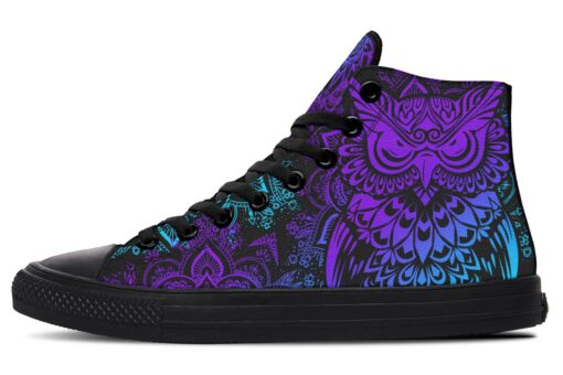 purple colorful owl mandala high top canvas shoes