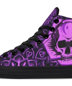 purple electric skull and rose high top canvas shoes
