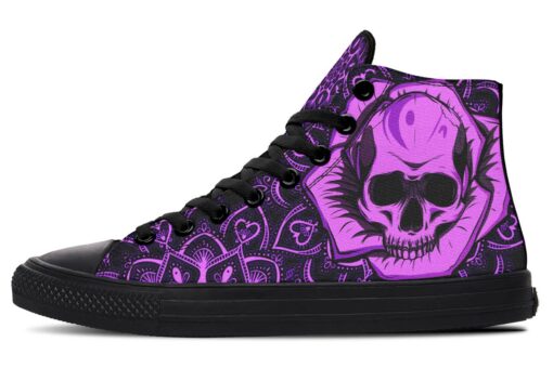 purple electric skull and rose high top canvas shoes