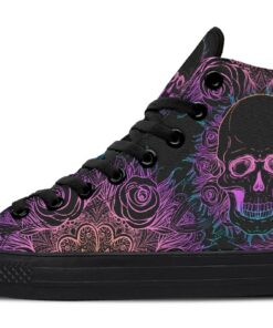 purple gradient skull and roses high top canvas shoes