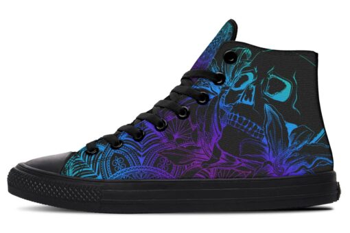 purple mandala skull and lily high top canvas shoes